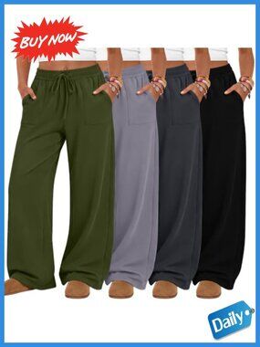Wide Leg High Waist Yoga Pants Drawstring Plus Size 4 Pack